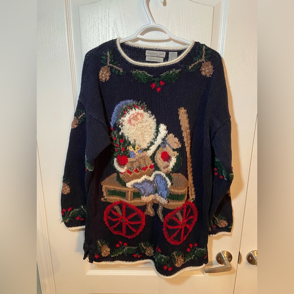 Northern Isles Vintage Christmas Sweater with Santa and Wagon Design